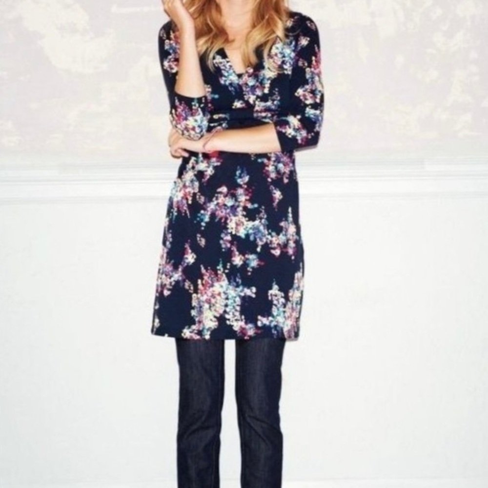 Boden Trailing Flowers Jersey Knit Colorful Abstract Floral Tunic Mini Dress 6